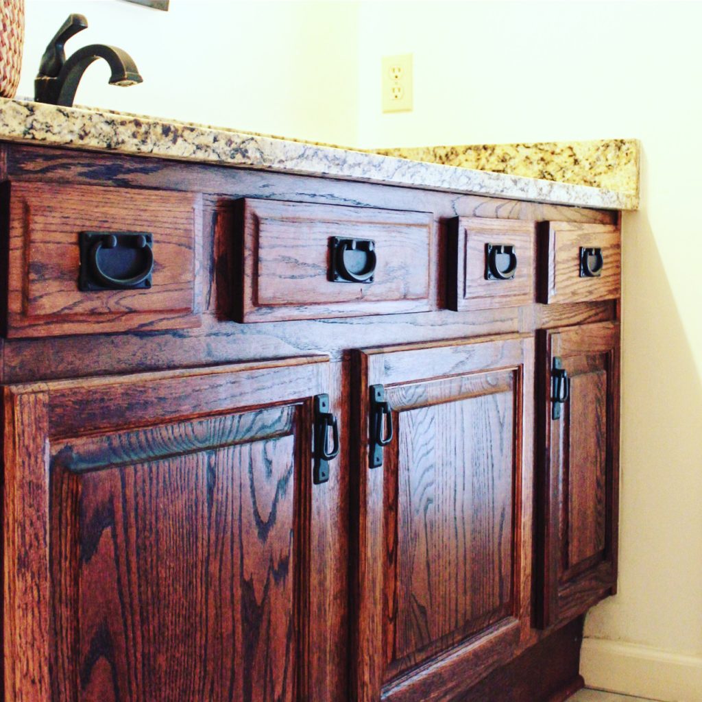 Custom stained kitchen cabinet refinishing project.