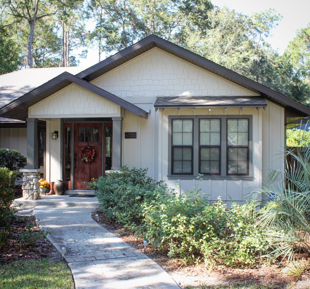 Front exterior renovation with Hardie siding installation.
