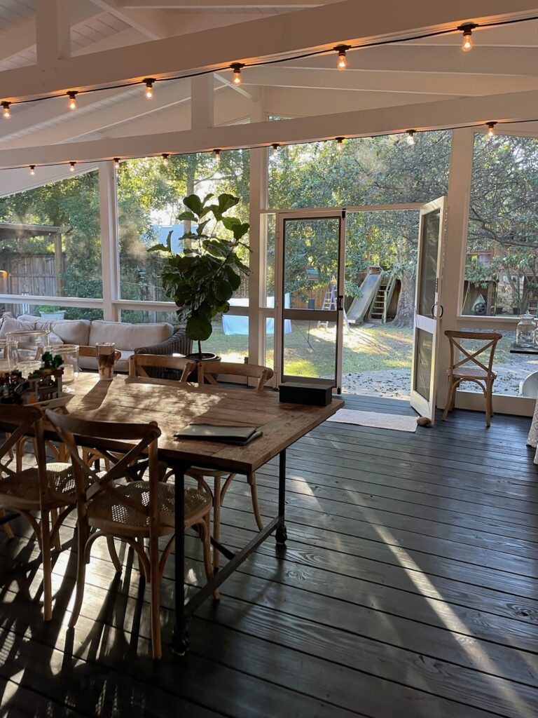 Screened backyard porch addition for outdoor living space.