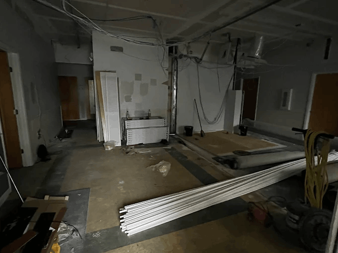 Medical office renovation during demolition and construction phase.
